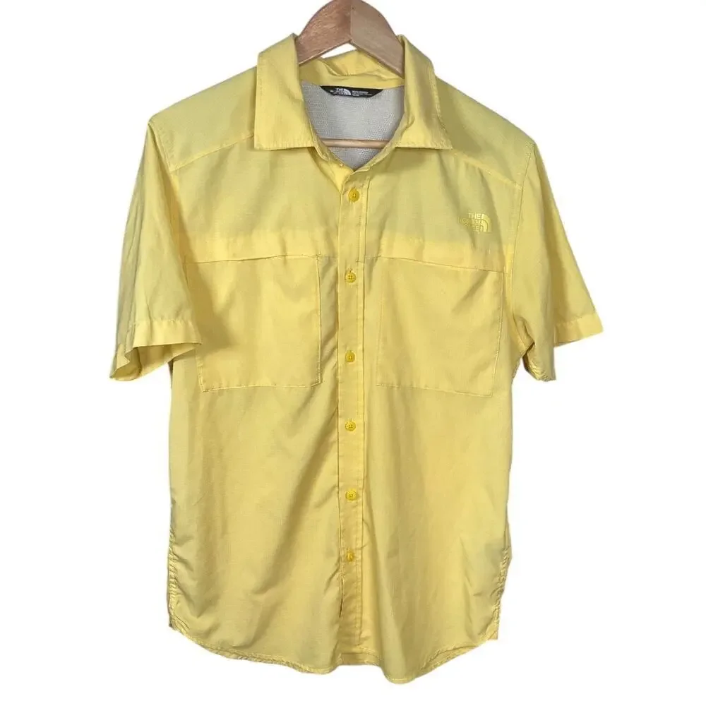 The North Face Yellow Ripstop Fishing Travel Short Sleeve Mens Shirt Size Medium